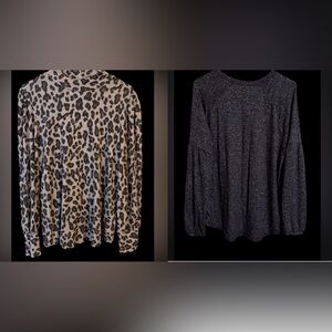 Leopard Print and Dark Gray Long Sleeve Tops